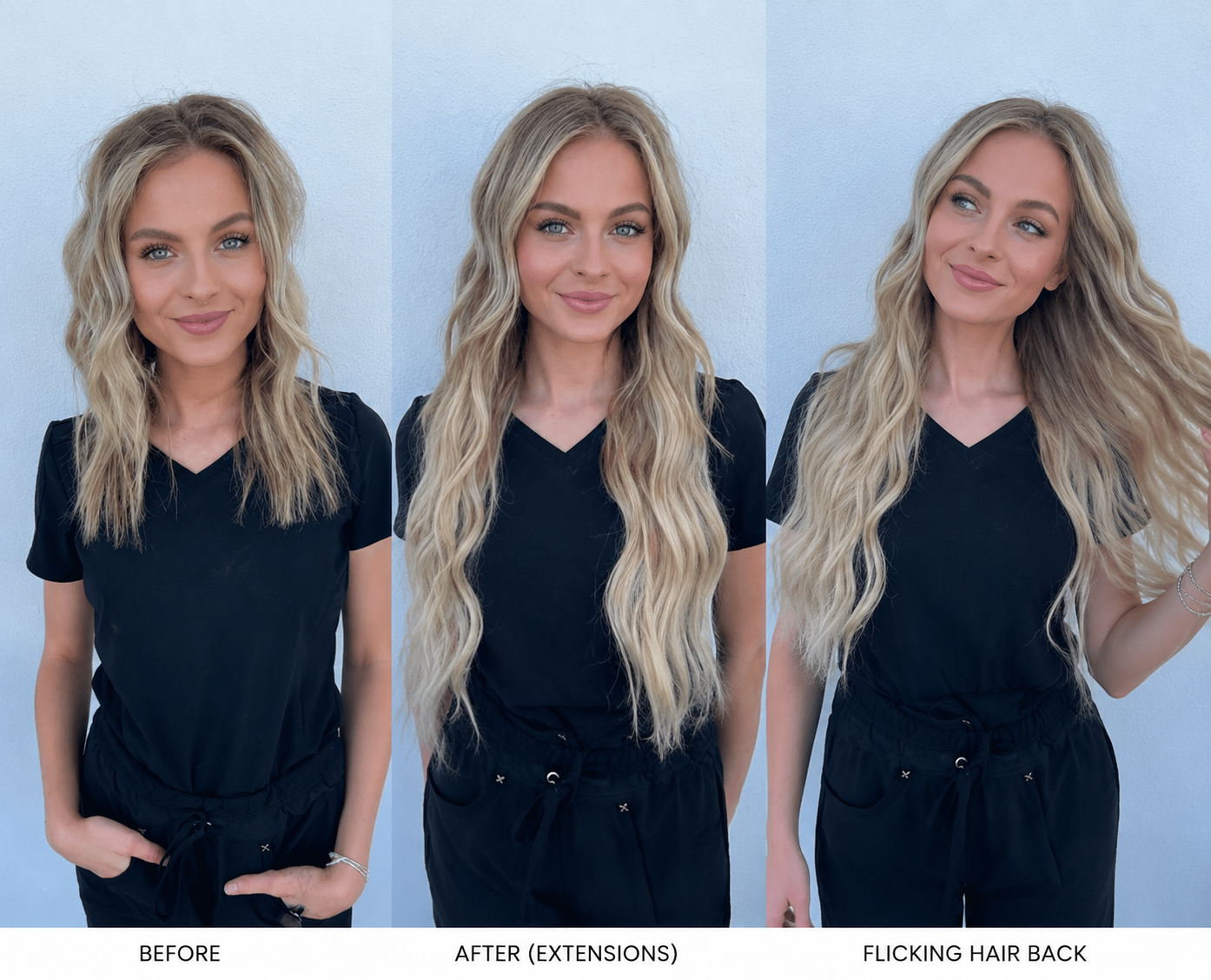 Before and after hair extensions at Paradigm Salon