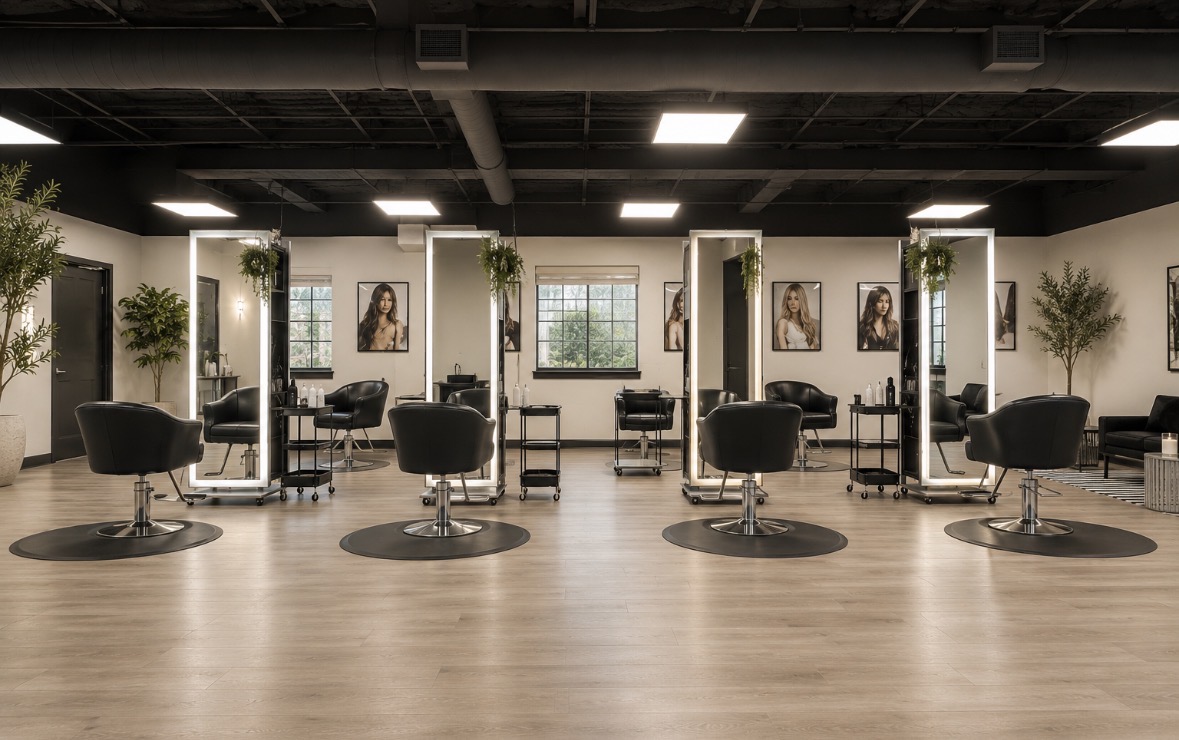 Stylist booths at Paradigm Salon & Spa