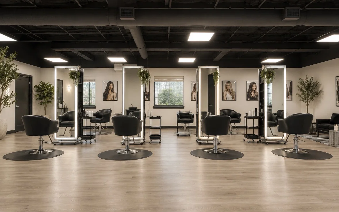 Stylist booths at Paradigm Salon & Spa