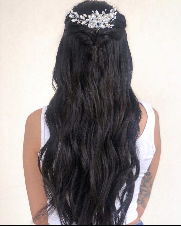 Long, casual hairstyle for bride