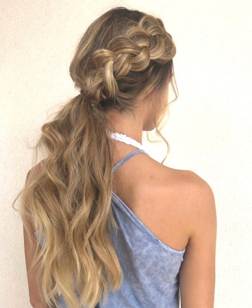 Special occasion hairstyle with large side braids and pony